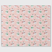Niedliche Weihnachtspolare auf hellrosa Geschenkpapier (Flach)