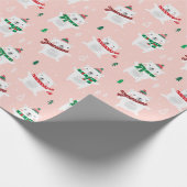 Niedliche Weihnachtspolare auf hellrosa Geschenkpapier (Ecke)