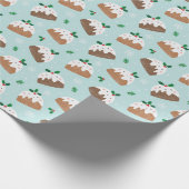 Niedliche Weihnachtspudding auf hellblau Geschenkpapier (Ecke)