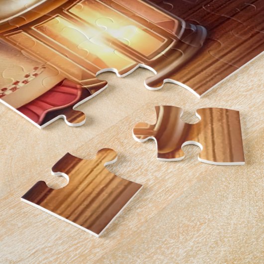 Niedliche Weihnachtspuppe trinkt heiße Schokolade Puzzle (Seite)