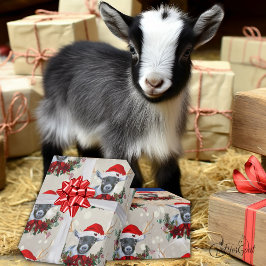 Niedliche Weihnachtspygmy Kid Goat Poinsettia Wrea Geschenkpapier