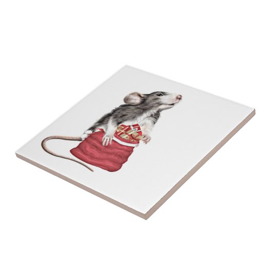 Niedliche Weihnachtsratte Fliese (Seite)