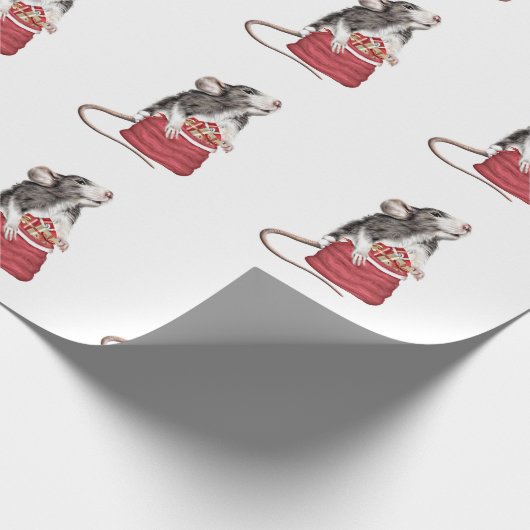 Niedliche Weihnachtsratte Geschenkpapier (Ecke)