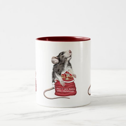Niedliche Weihnachtsratte Zweifarbige Tasse (Mittel)