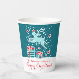 Niedliche Weihnachtsrinder aquamarine Rotgebräuche Pappbecher