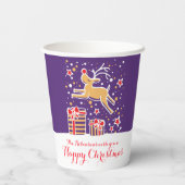 Niedliche Weihnachtsrinder lila Rotgebräuche Pappbecher (Rückseite)