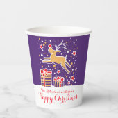 Niedliche Weihnachtsrinder lila Rotgebräuche Pappbecher (Vorderseite)