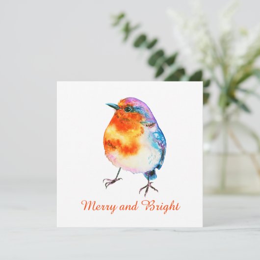 Niedliche Weihnachtsrobin Merry and Bright Card (Stehend Vorderseite)