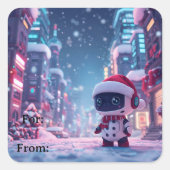 Niedliche Weihnachtsroboter-Tagkleber Quadratischer Aufkleber (Vorderseite)