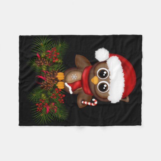 Niedliche Weihnachtsschale auf Kiefernzweig Fleece (Vorderseite (Horizontal))