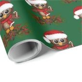 Niedliche Weihnachtsschale auf Kiefernzweig Geschenkpapier (Rolleneckpunkt)