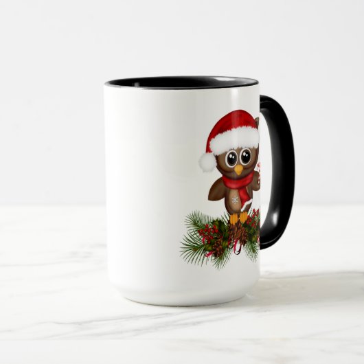 Niedliche Weihnachtsschale auf Kiefernzweig Tasse (VorderseiteRechts)