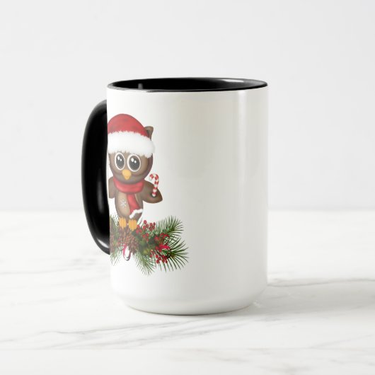 Niedliche Weihnachtsschale auf Kiefernzweig Tasse (Vorderseite Links)