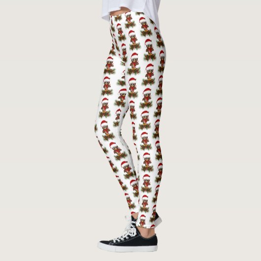 Niedliche Weihnachtsschale auf Kiefernzweigen Legg Leggings (Links)