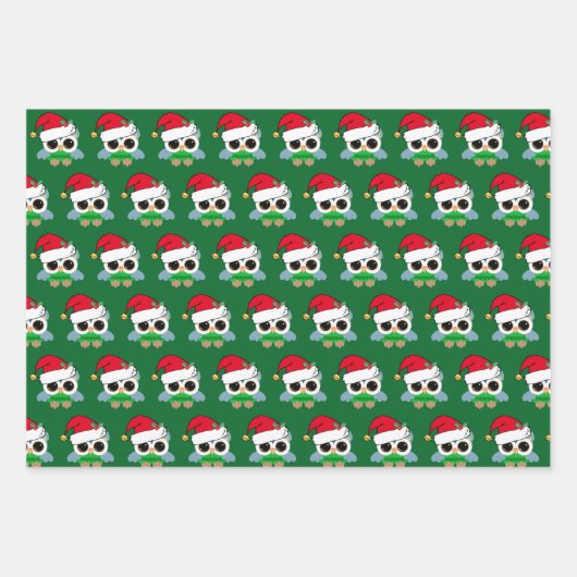 Niedliche Weihnachtsschale in Weihnachtsmannmütze Geschenkpapier Set (Vorderseite 3)