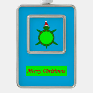 Niedliche Weihnachtsschildkröte mit blühender Mu Rahmen-Ornament Silber
