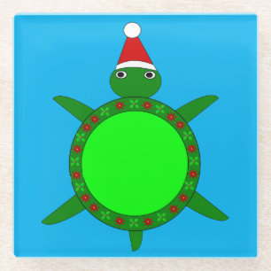 Niedliche Weihnachtsschildkröte mit blühender Musc Glasuntersetzer