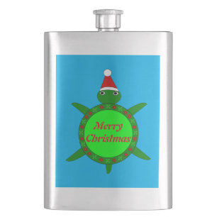 Niedliche Weihnachtsschildkröte mit Blumenmotiv-Mu Flachmann