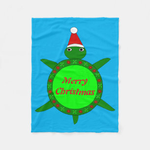 Niedliche Weihnachtsschildkröte mit Blumenmotiv-Mu Fleecedecke