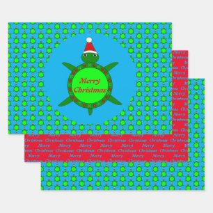 Niedliche Weihnachtsschildkröte mit Blumenmotiv-Mu Geschenkpapier Set