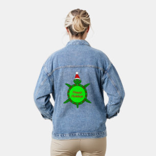 Niedliche Weihnachtsschildkröte mit Blumenmotiv-Mu Jeansjacke