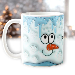 Niedliche Weihnachtsschmelze Snowman Gesicht Blaue Kaffeetasse