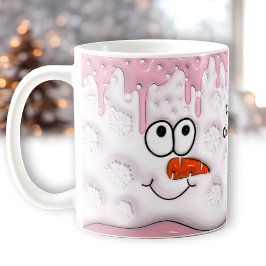 Niedliche Weihnachtsschmelze Snowman Gesicht Rosa Kaffeetasse