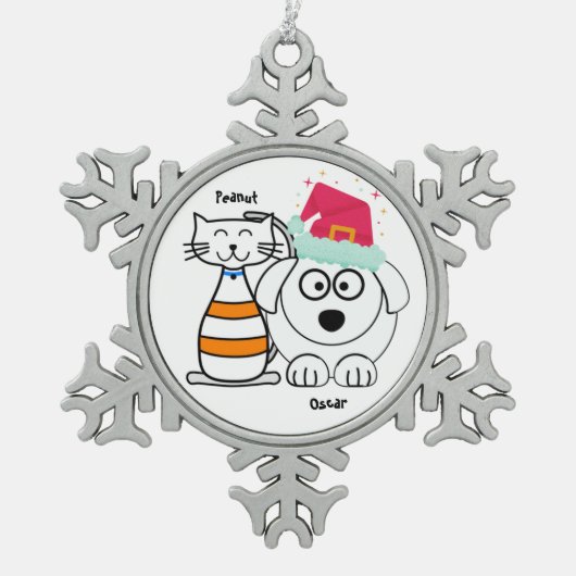 Niedliche Weihnachtsschmuck für Katzen und Hunde p Schneeflocken Zinn-Ornament (Vorderseite)