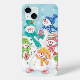 Niedliche Weihnachtsschneefamilie im Schnee iPhone 15 Mini Hülle