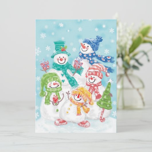 Niedliche Weihnachtsschneefamilie im Schnee Einladung (Stehend Vorderseite)