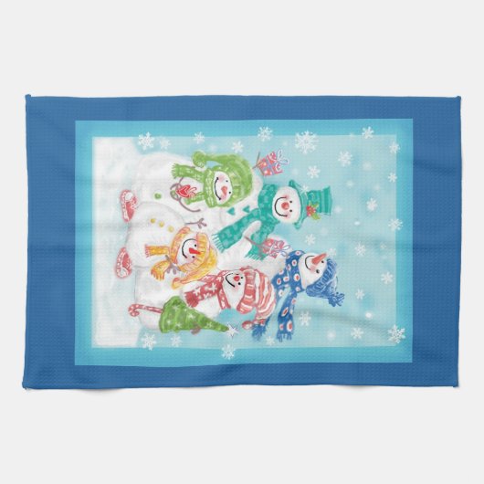 Niedliche Weihnachtsschneefamilie im Schnee Geschirrtuch (Horizontal)