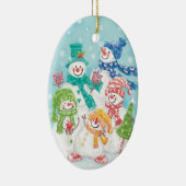 Niedliche Weihnachtsschneefamilie im Schnee Keramikornament (Rechts)