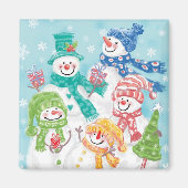 Niedliche Weihnachtsschneefamilie im Schnee Magnet (Vorne)