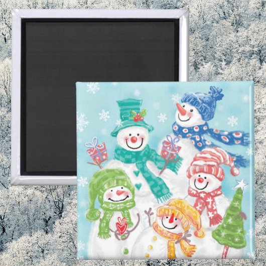 Niedliche Weihnachtsschneefamilie im Schnee Magnet