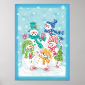 Niedliche Weihnachtsschneefamilie im Schnee Poster (Vorne)