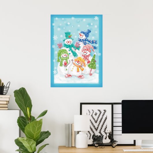 Niedliche Weihnachtsschneefamilie im Schnee Poster (Heimbüro)