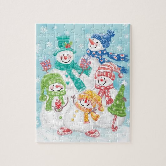 Niedliche Weihnachtsschneefamilie im Schnee Puzzle (Vertikal)