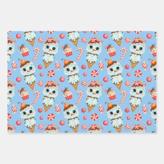 Niedliche Weihnachtsschneemann Eiscreme und Candy  Geschenkpapier Set (Vorderseite)