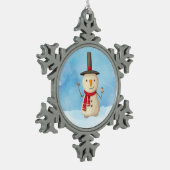 Niedliche Weihnachtsschneemännchen und Lächeln Schneeflocken Zinn-Ornament (Links)