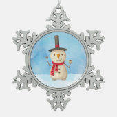 Niedliche Weihnachtsschneemännchen und Lächeln Schneeflocken Zinn-Ornament (Vorderseite)