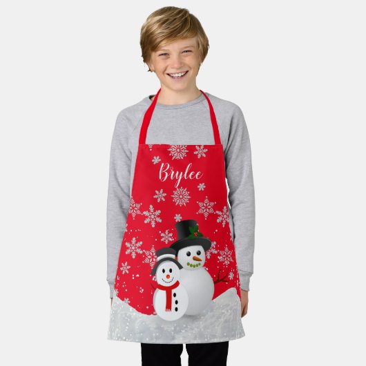 Niedliche Weihnachtsschneemänner Personalisiert Ki Schürze (Getragen)