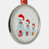 Niedliche Weihnachtsschneemänner und Schneeflocken Silbernes Ornament (Rechts)