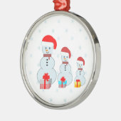 Niedliche Weihnachtsschneemänner und Schneeflocken Silbernes Ornament (Links)