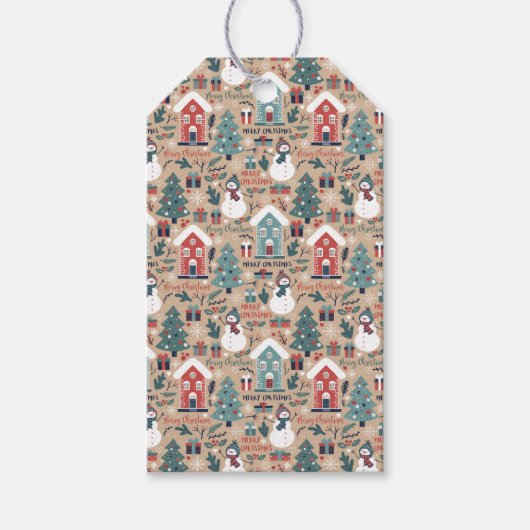 Niedliche Weihnachtsschneemänner, Weihnachtsbaumen Geschenkanhänger (Vorderseite)