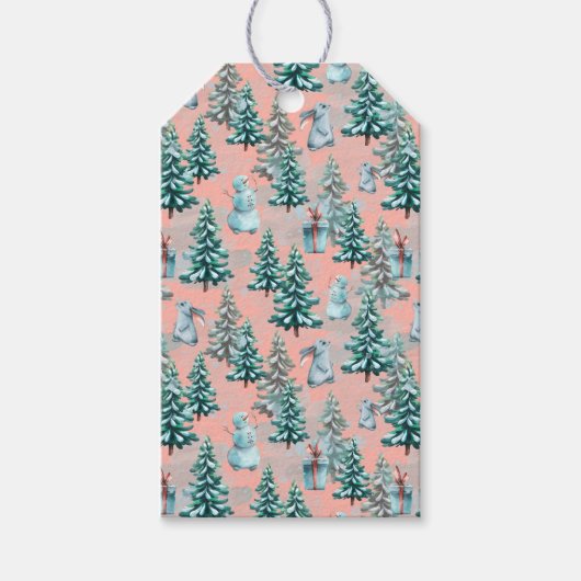 Niedliche Weihnachtsschneemänner, Weihnachtsbaumen Geschenkanhänger (Vorderseite)