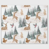 Niedliche Weihnachtsschneetiere in Wasserfarbe Geschenkpapier (Flach)