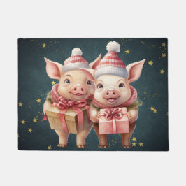 Niedliche Weihnachtsschweine Fußmatte