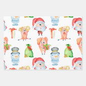 Niedliche Weihnachtsschweine Geschenkpapier Set (Vorderseite)
