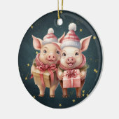 Niedliche Weihnachtsschweine Keramik Ornament (Links)