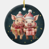 Niedliche Weihnachtsschweine Keramik Ornament (Hinten)